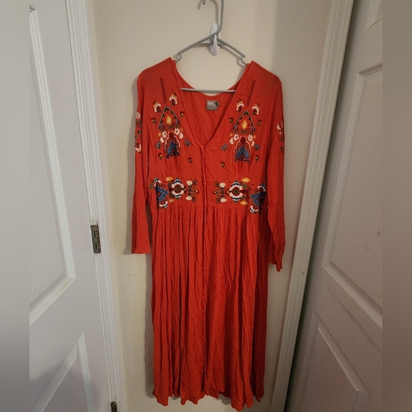 Asos Coral Orange Pink Floral Embroidered Dress Size 14 - Picture 1 of 6